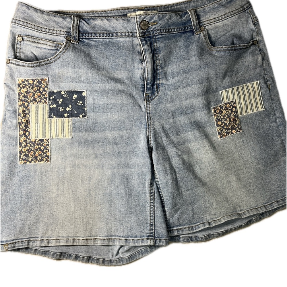 Cato Blue Jean Shorts with Distressed Patchwork